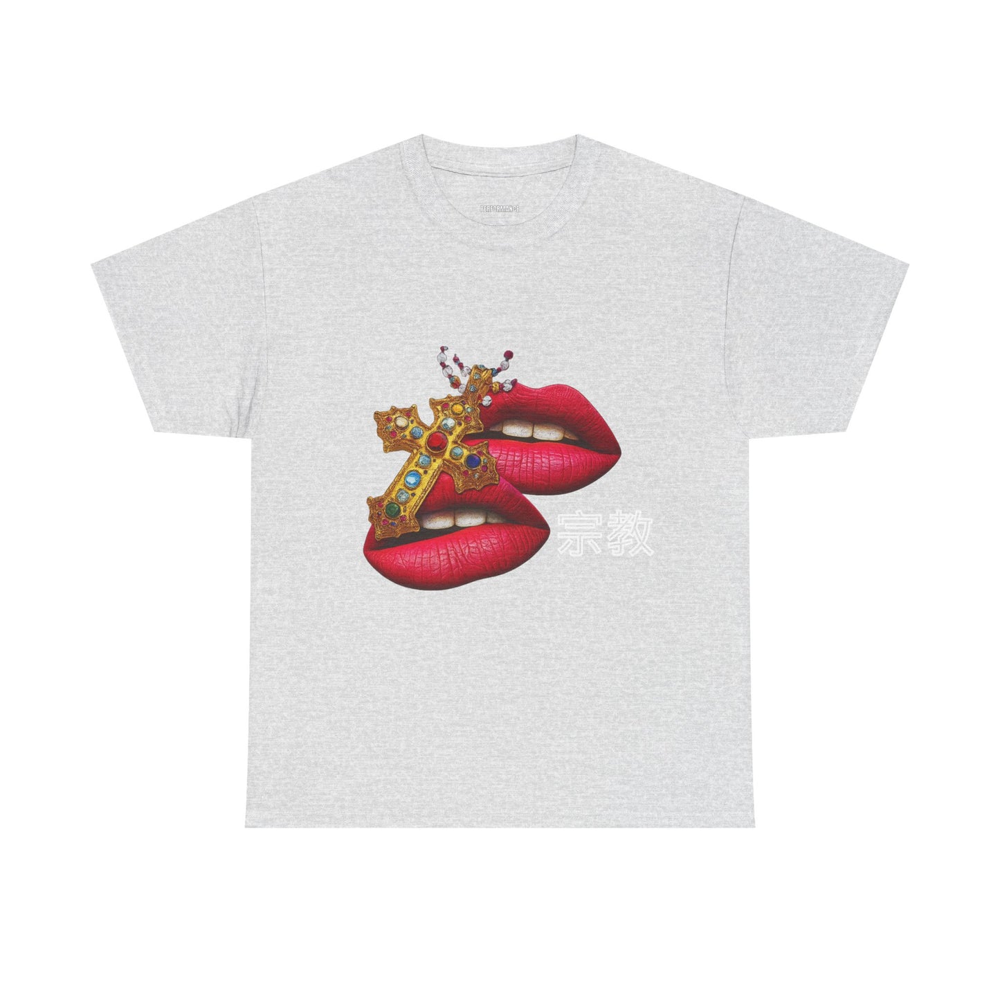 Bold Statement Tee, Graphic T-Shirt for Trendsetters, Unique Fashion Tee, Lips and Cross Design, Gift for Fashion Lovers