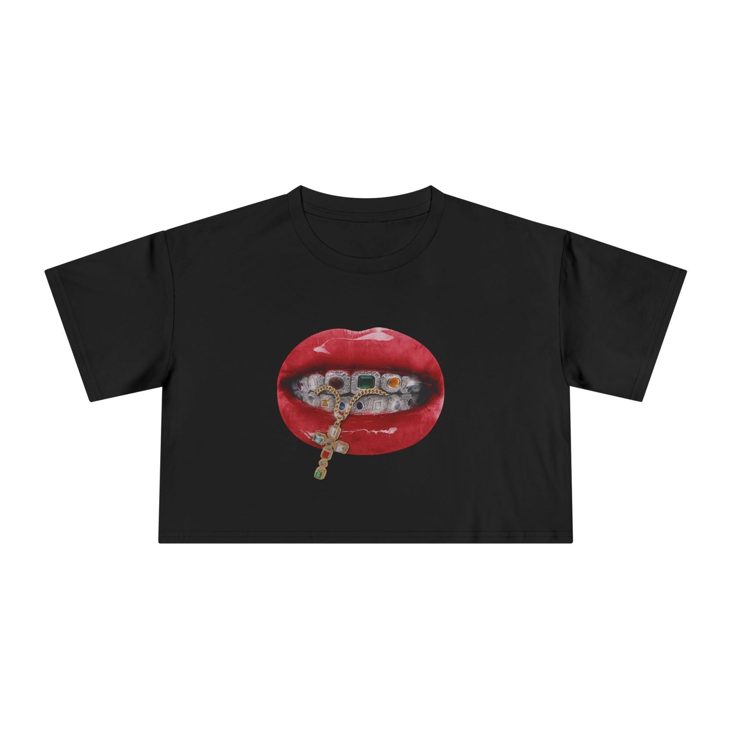 Edgy Women's Crop Tee with Bold Lip Design