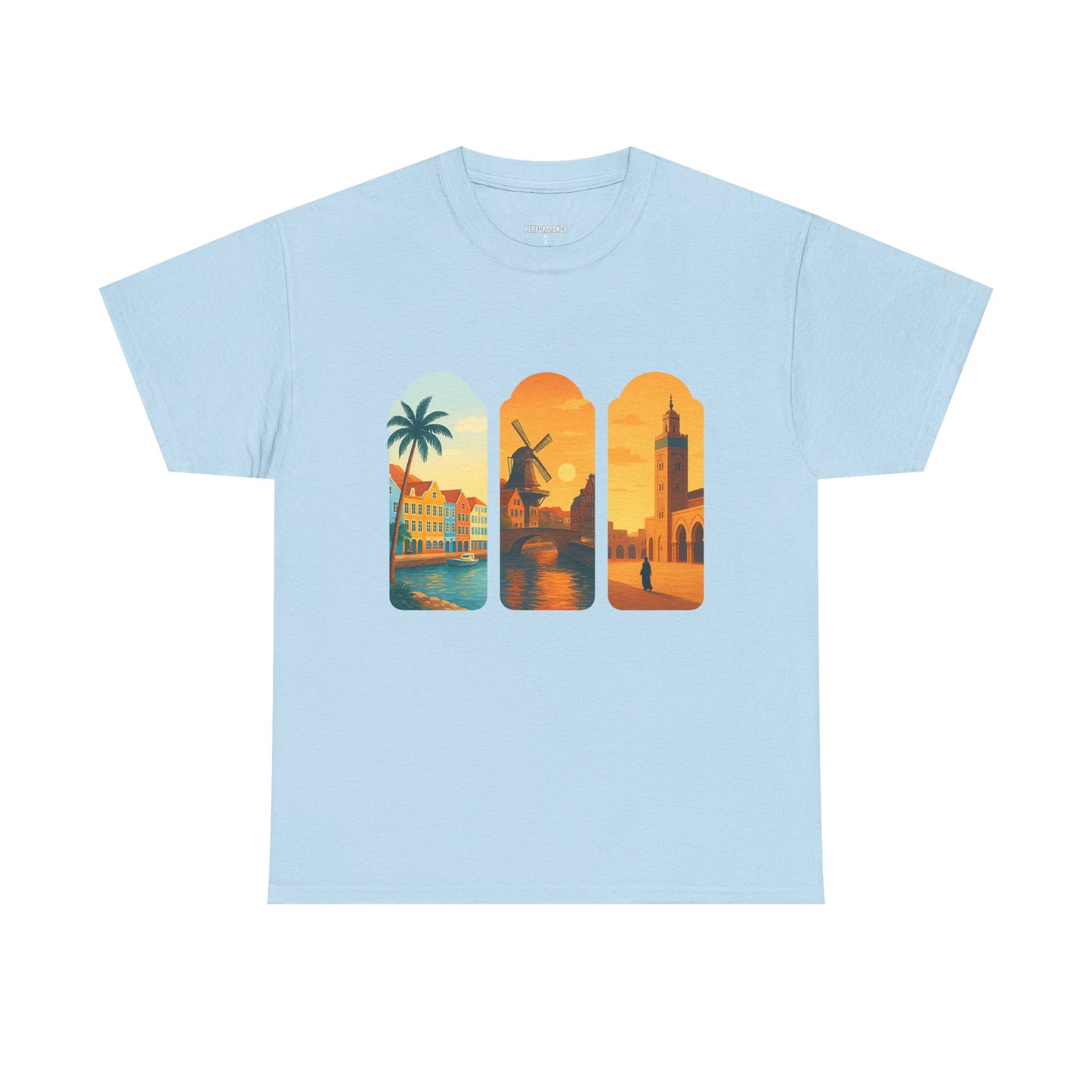 Sunset Cityscape Unisex Heavy Cotton Tee, Beach Vibes Shirt, Travel Lover Gift, Relaxed Casual Wear, Summer Outfit