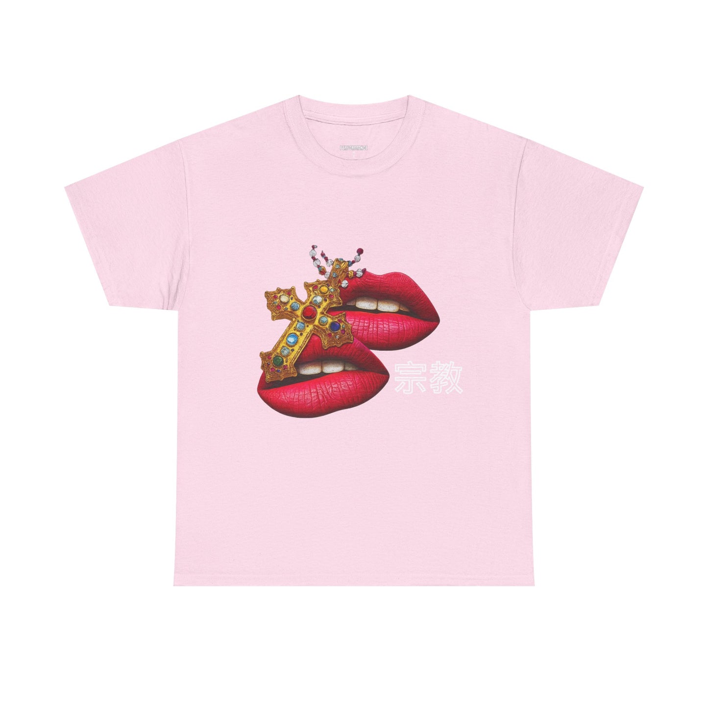 Bold Statement Tee, Graphic T-Shirt for Trendsetters, Unique Fashion Tee, Lips and Cross Design, Gift for Fashion Lovers