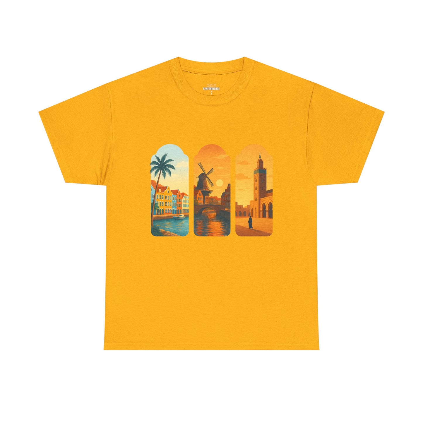 Sunset Cityscape Unisex Heavy Cotton Tee, Beach Vibes Shirt, Travel Lover Gift, Relaxed Casual Wear, Summer Outfit