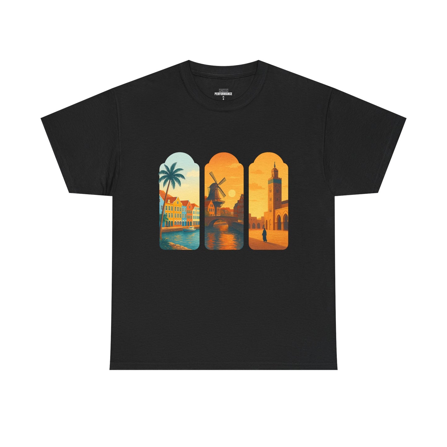 Sunset Cityscape Unisex Heavy Cotton Tee, Beach Vibes Shirt, Travel Lover Gift, Relaxed Casual Wear, Summer Outfit