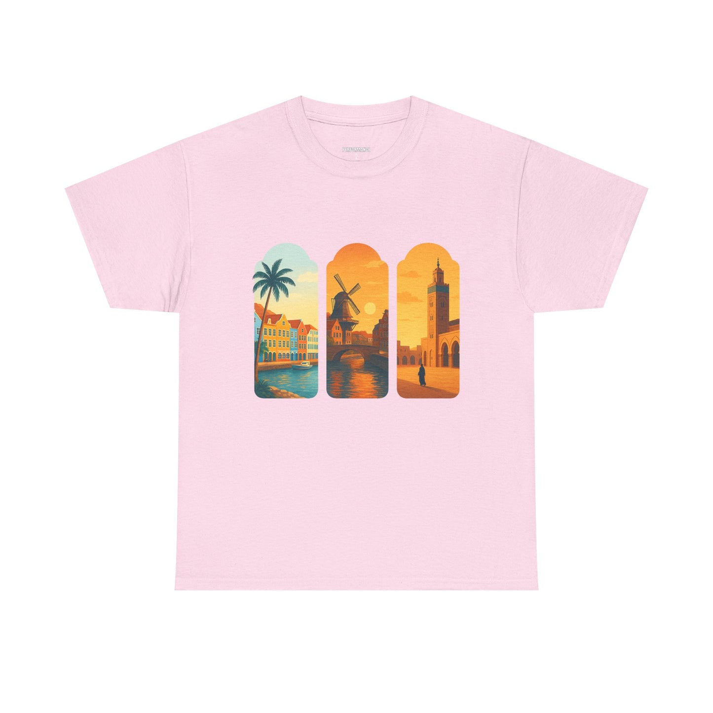 Sunset Cityscape Unisex Heavy Cotton Tee, Beach Vibes Shirt, Travel Lover Gift, Relaxed Casual Wear, Summer Outfit