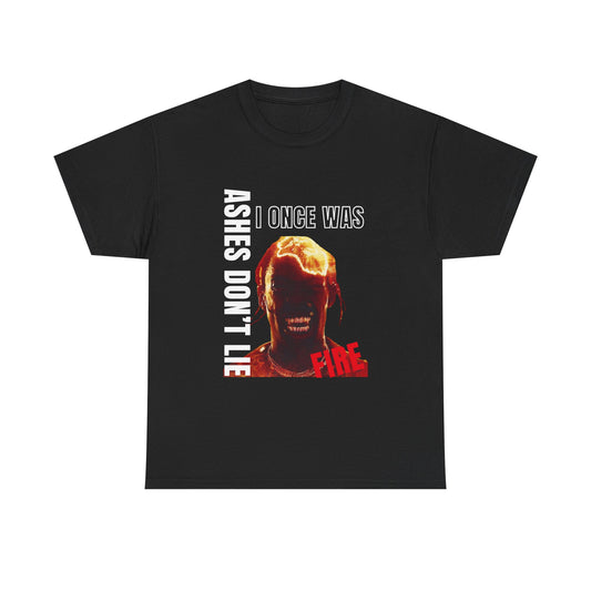 Unisex Heavy Cotton Tee with Fiery Graphic, Casual T-Shirt, Streetwear, Graphic Tee for Music Lovers, Gift for Halloween