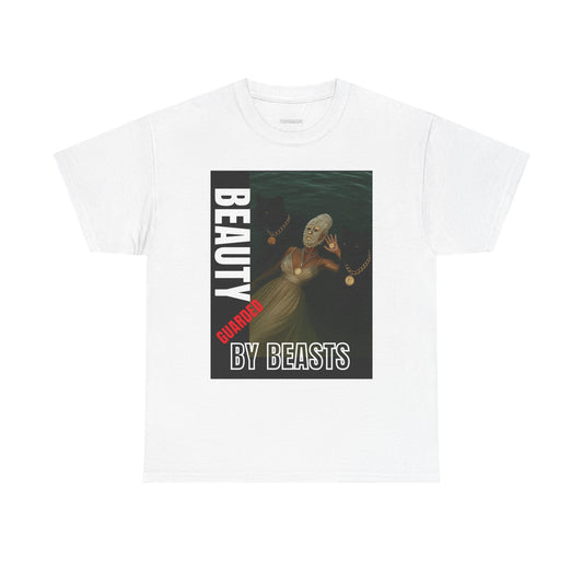 Beauty by Beasts Unisex Heavy Cotton Tee, Cute Graphic Tee, Casual Apparel, Gift for Art Lovers, Unique Fashion Statement
